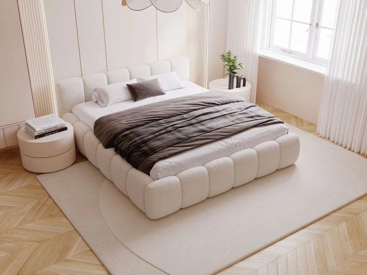 Polsterbett mit Bettkasten und Lattenrost 120x200 Cloud Low Bouclé-Stoff Beige