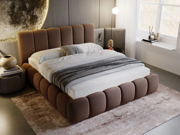Polsterbett mit Bettkasten und Lattenrost 200x200 Cloud Braun