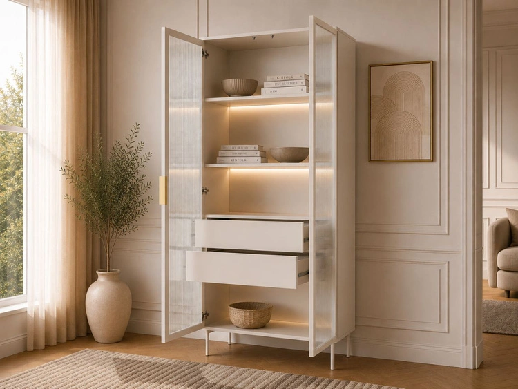 Glasvitrine mit Schubladen und LED-Beleuchtung Lumina Kaschmir
