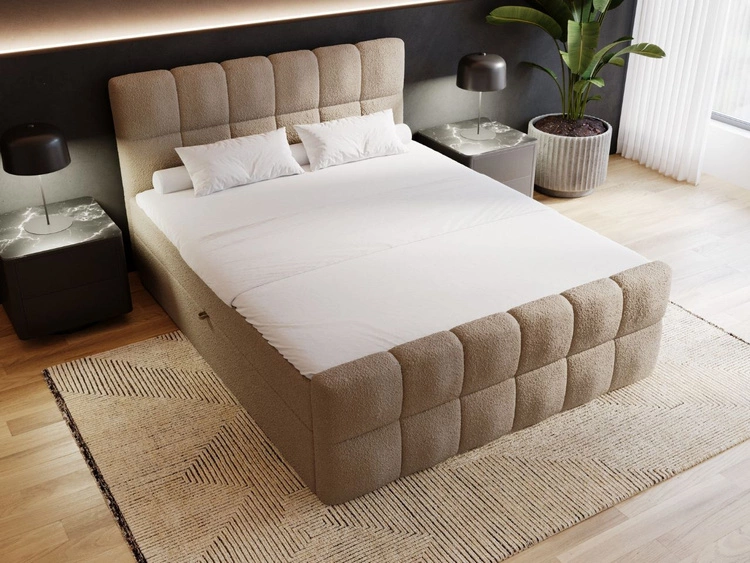 Boxspringbett mit Bettkasten 160x200 Bouclé-Stoff Alicante Braun