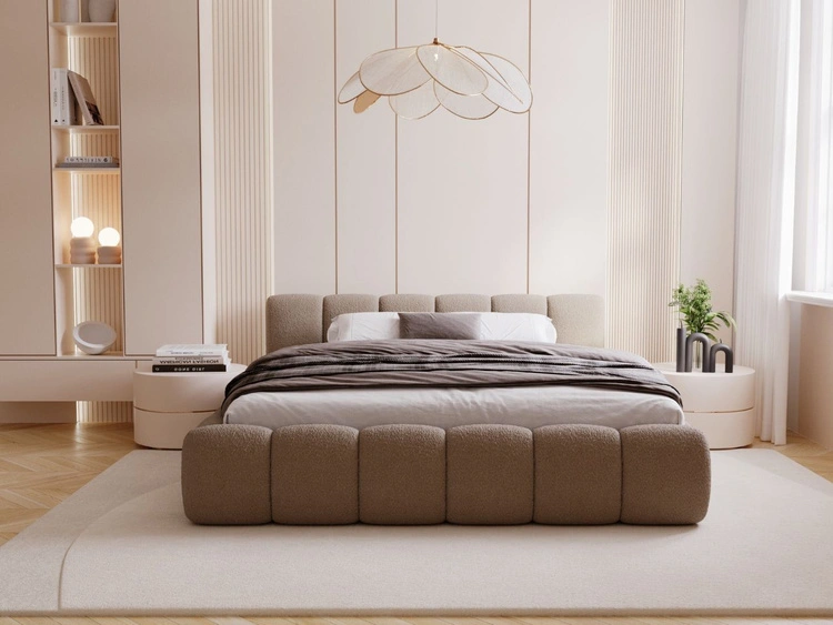 Polsterbett mit Bettkasten und Lattenrost 140x200 Cloud Low Bouclé-Stoff Braun