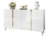 Viertürige Kommode 158 cm Glamour-Stil auf goldfarbenen Metallbeinen Lunelie Weißglanz