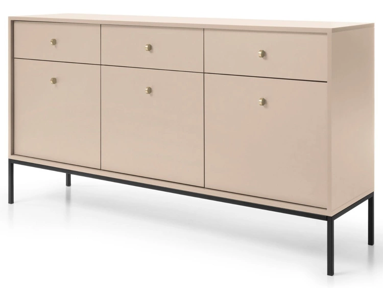Kommode mit Türen sowie Schubladen mit Schwarz Metallbeinen 154 cm Amor Beige