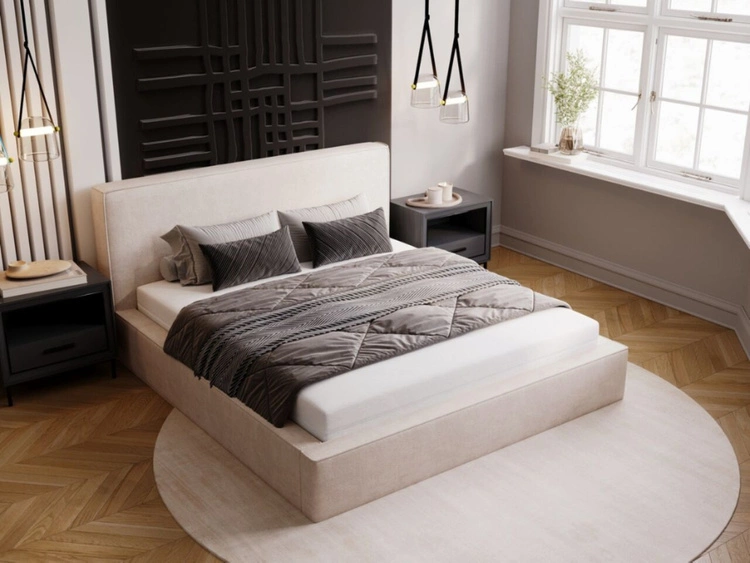 Polsterbett mit Bettkasten und Lattenrost 140x200 Monaco Beige