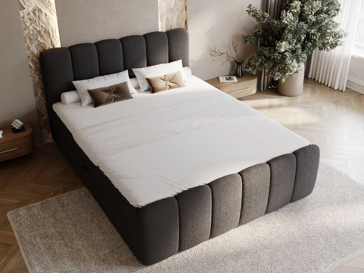 Boxspringbett mit Bettkasten 140x200 Bouclé-Stoff Cloud Schwarz