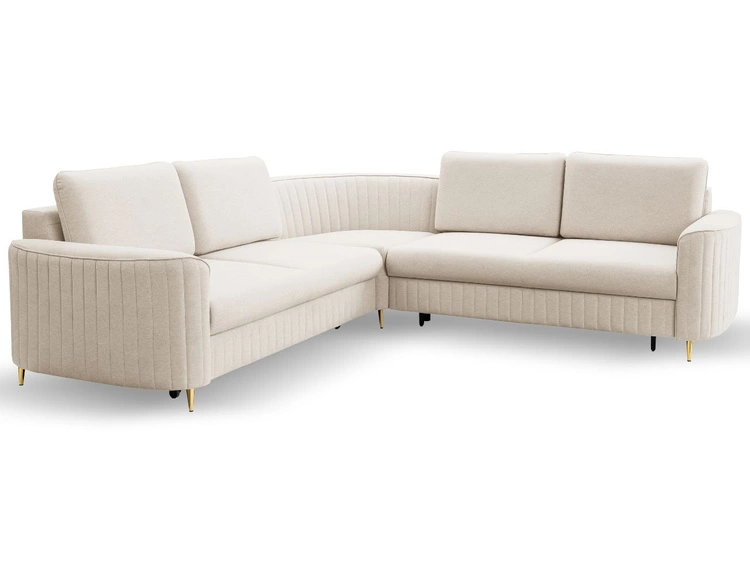 Ecksofa L-Form Links mit Schlaffunktion und Bettkasten Limon Beige