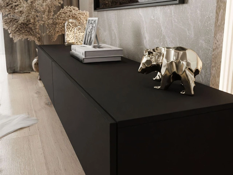 TV-Lowboard mit Türen auf Schwarzen Metallbeinen 175 cm Sorelle Schwarz Matt