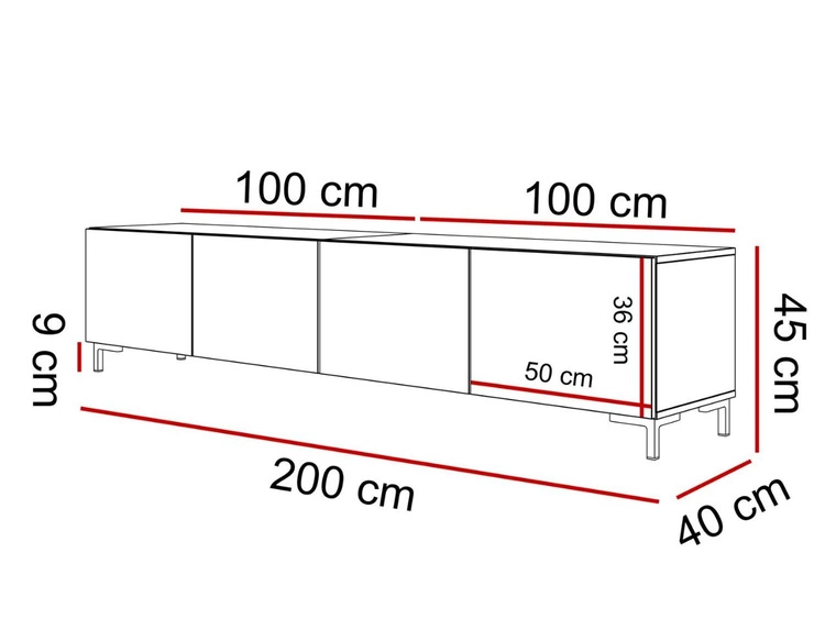 TV-Lowboard mit Türen auf Schwarzen Beinen 200 cm Nodoo Beton