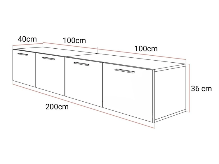 Hängeschrank mit Türen und LED-Beleuchtung 200 cm Nodoo Weiß Hochglanz