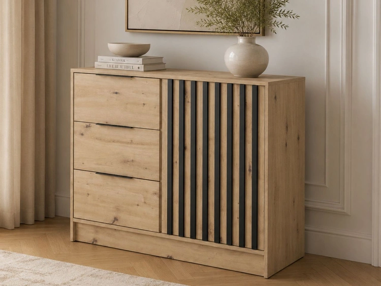 Kommode mit Türe und Schubladen 105 cm Macron Arisan Eiche Schwarz
