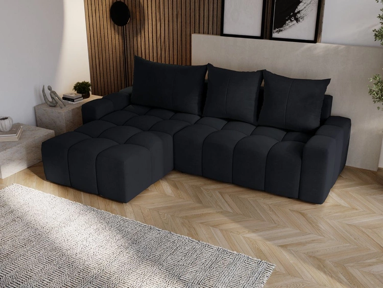 Ecksofa L-Form mit Schlaffunktion und Bettkasten Bresso Schwarz
