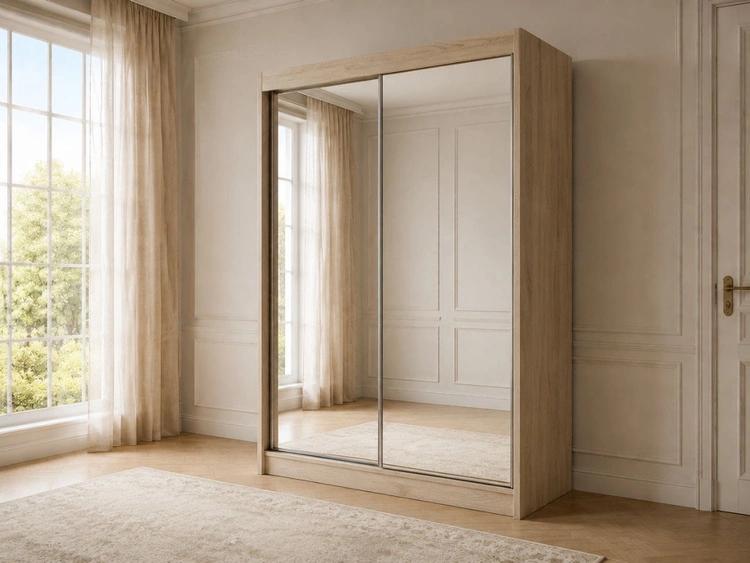 Schiebetürenschrank 150 cm mit Spiegel und LED-Beleuchtung Luzio Eiche Sonoma