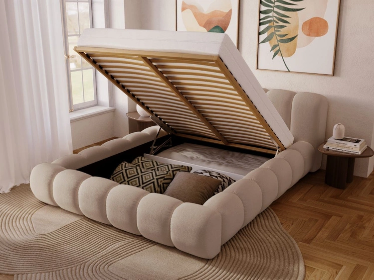 Polsterbett mit Bettkasten und Lattenrost 180x200 Doria Beige