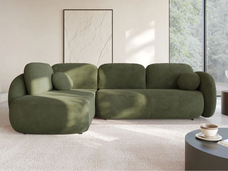 Ecksofa mit Schlaffunktion und Bettkasten Links Carino Grün