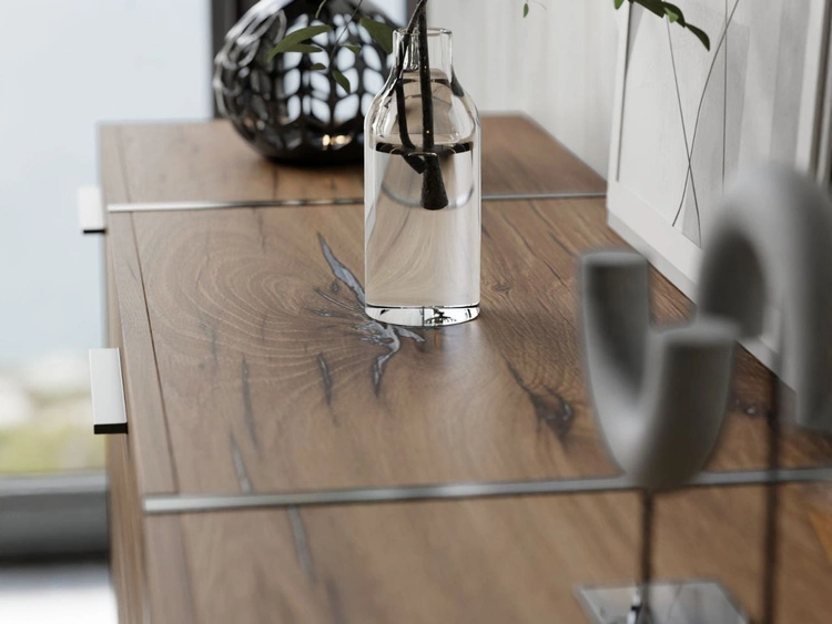 Zweitürige Kommode 158 cm mit drei Schubladen Lunelie Flagstaff-Eiche