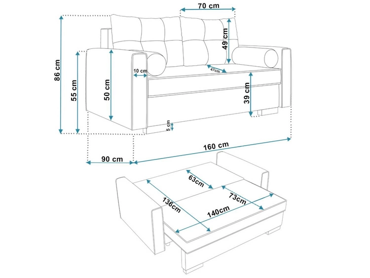 Schlafsofa mit Bettfunktion und Bettkasten Pori Dunkelblau