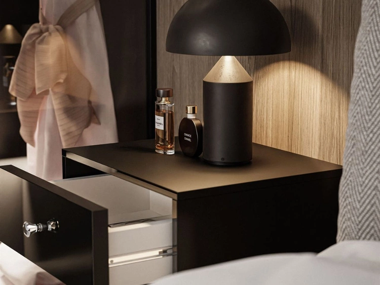 Hängender Nachttisch Glamour mit Schublade und LED-Beleuchtung Brisa Schwarz Hochglanz