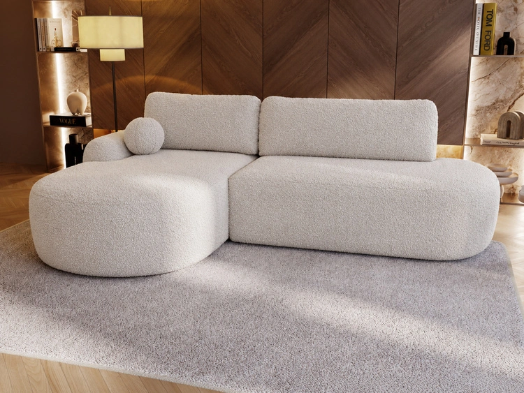 Ecksofa L-Form Links mit Schlaffunktion und Bettkasten Aurio O Creme