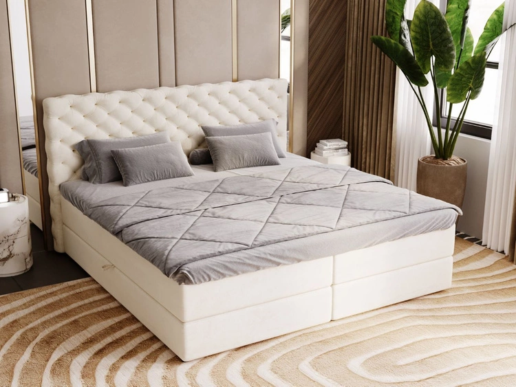 Boxspringbett mit Bettkasten 140x200 Bergamo Beige