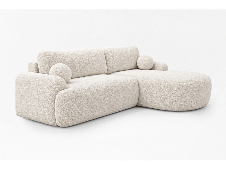 Ecksofa L-Form Rechts mit Schlaffunktion und Bettkasten Aurio Creme