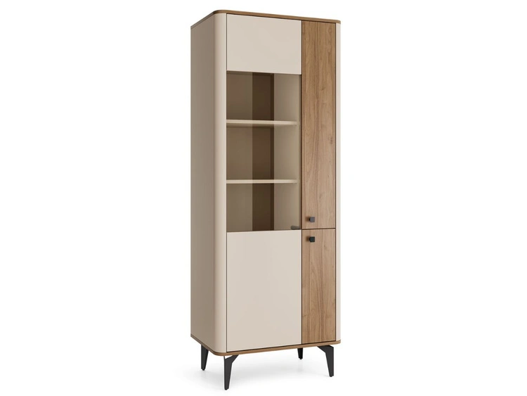 Hohe Vitrine mit LED-Beleuchtung Arelis Kaschmir, Royal Nussbaum
