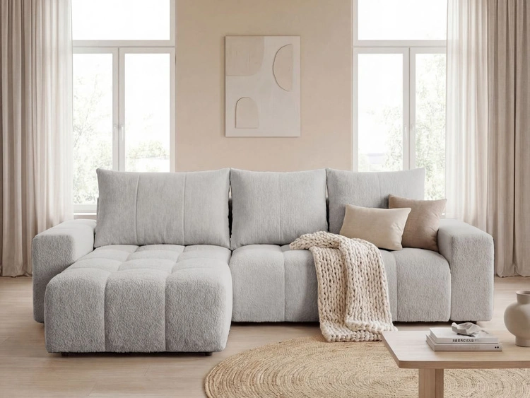Ecksofa L-Form mit Schlaffunktion und Bettkasten Bresso Grau