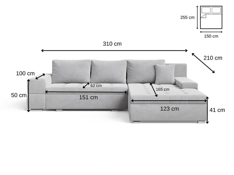 Ecksofa L-Form mit Schlaffunktion und Bettkasten Sonia Schwarz