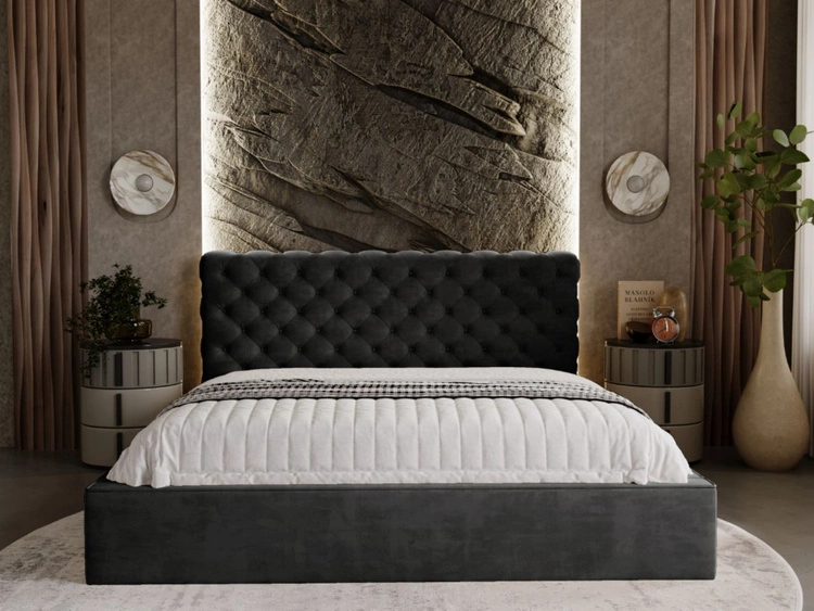 Polsterbett mit Bettkasten und Lattenrost 160x200 Apollo Schwarz