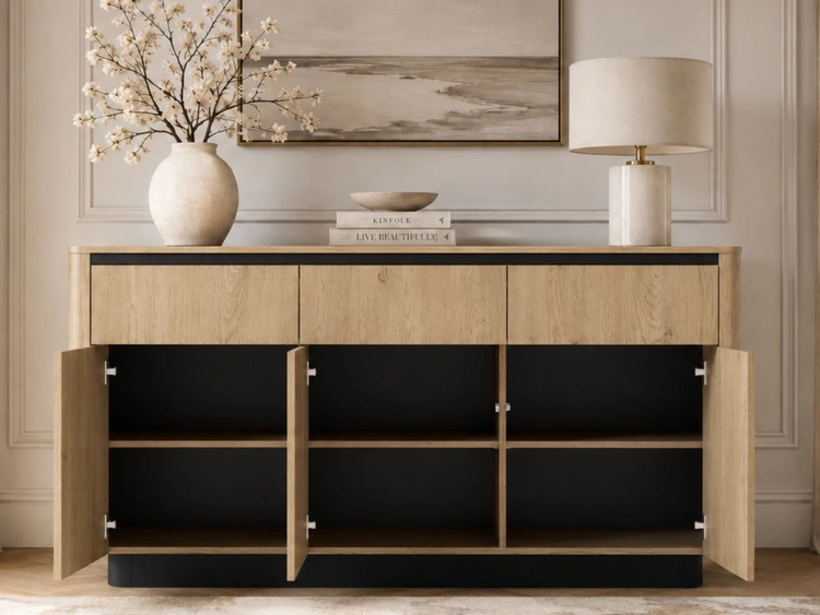 Kommode mit Türen und Schubladen 160 cm Fascino Eiche Cremona, Schwarz
