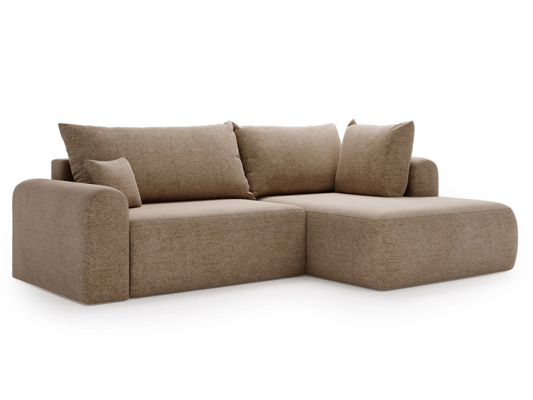 Ecksofa L-Form mit Schlaffunktion und Bettkasten Savana Bis Dunkelbeige