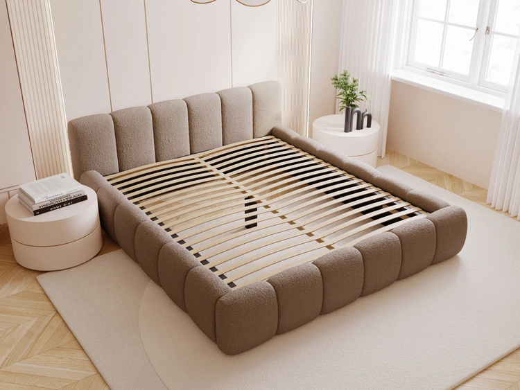 Polsterbett ohne Bettkasten mit Lattenrost 160x200 Cloud Low aus Bouclé-Stoff Braun