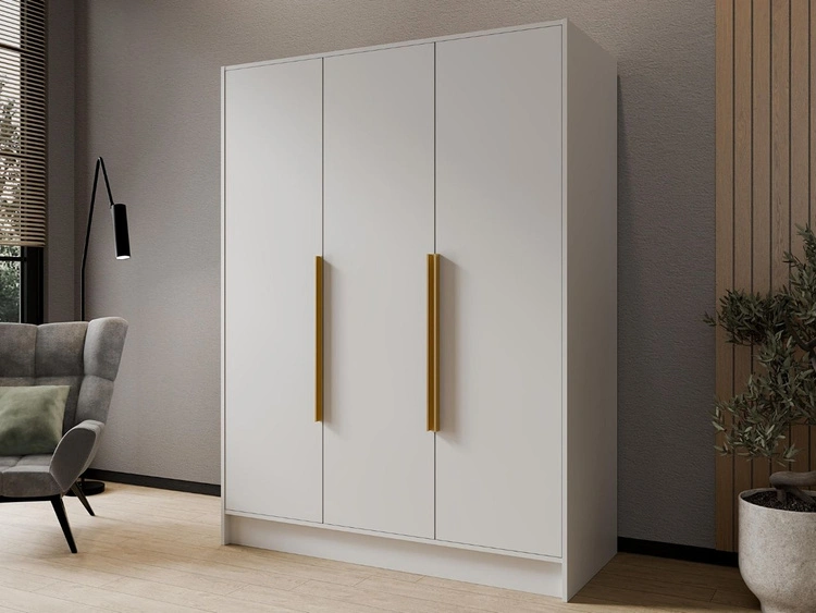 Kleiderschrank 150 cm Perugia Weiß mit goldenen Griffen