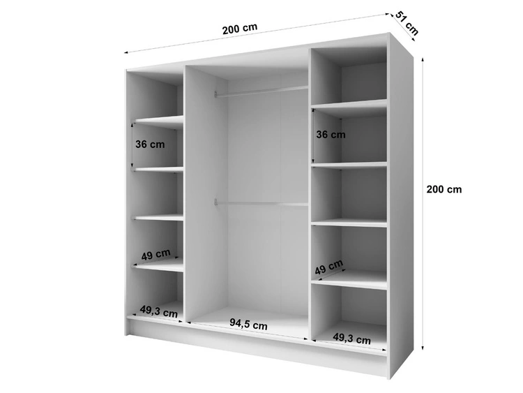 Kleiderschrank 200 cm Perugia Weiß mit goldenen Griffen