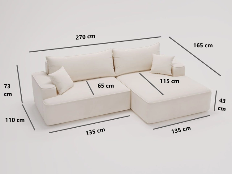 Ecksofa L-Form Links mit Schlaffunktion und Bettkasten California Hellgrau