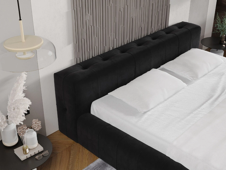 Polsterbett mit Bettkasten und Lattenrost 140x200 Lipari Schwarz