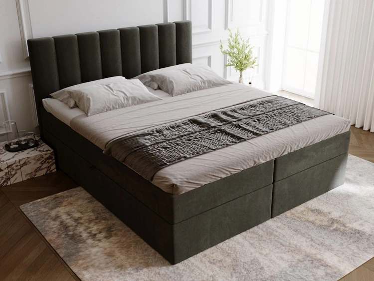 Boxspringbett mit Bettkasten 140x200 Mocca Dunkelgrau