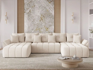 Wohnlandschaft mit Schlaffunktion und Bettkasten Decor U Beige