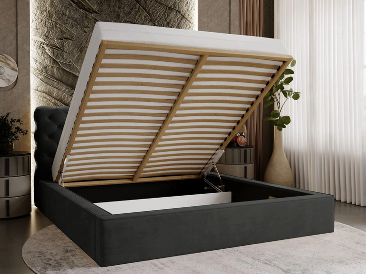 Polsterbett mit Bettkasten und Lattenrost 160x200 Apollo Schwarz