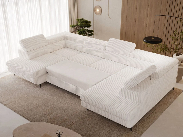 Wohnlandschaft mit Schlaffunktion und Bettkasten Argon Creme