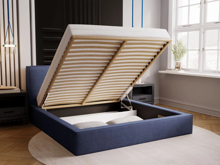 Polsterbett mit Bettkasten und Lattenrost 200x200 Monaco Blau