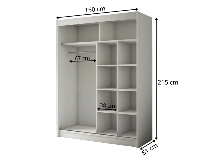 Schiebetürenschrank 150 cm mit Spiegel und LED-Beleuchtung Luzio Schwarz