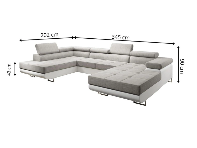 Wohnlandschaft Links mit Schlaffunktion und Bettkasten Solam U Grau