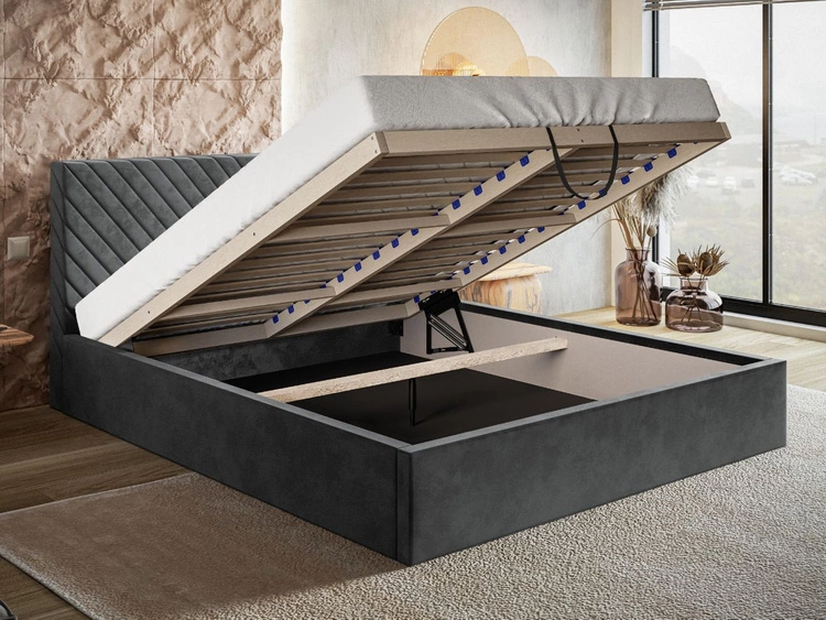 Polsterbett mit Bettkasten und Lattenrost 160x200 Esma Grau
