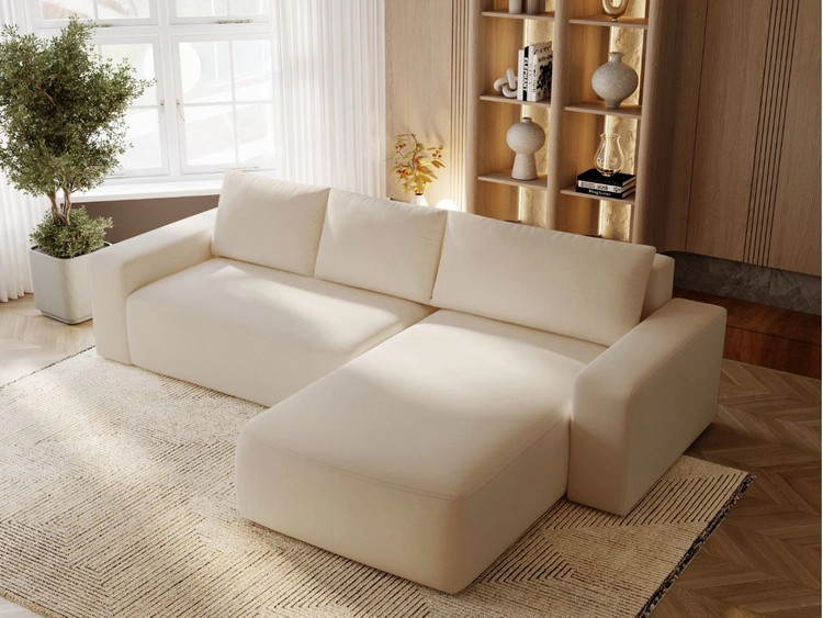 Ecksofa L-Form Rechts mit Schlaffunktion und Bettkasten Tazones Beige