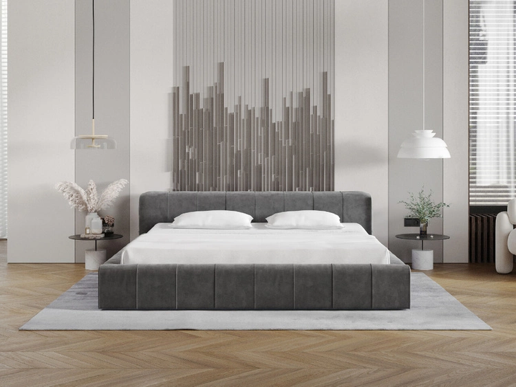 Polsterbett mit Bettkasten und Lattenrost 160x200 Lipari Dunkelgrau