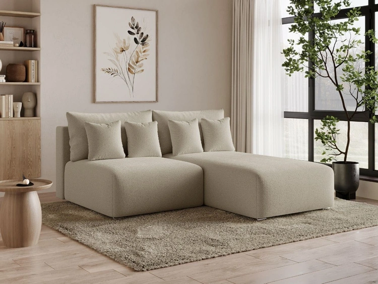 Ecksofa L-Form Rechts mit Schlaffunktion und Bettkasten Ronni Beige