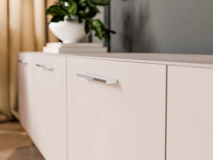TV-Lowboard mit Türen und LED-Beleuchtung auf Silbernen Metallbeinen 200 cm Noaé Kaschmir