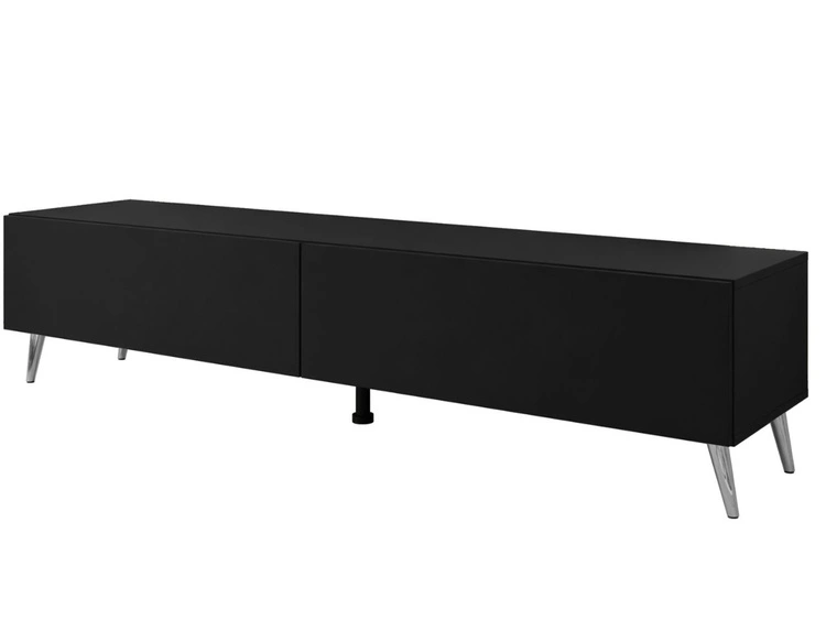 TV-Lowboard mit Türen auf Silbernen Metallbeinen 175 cm Sorelle Schwarz Matt