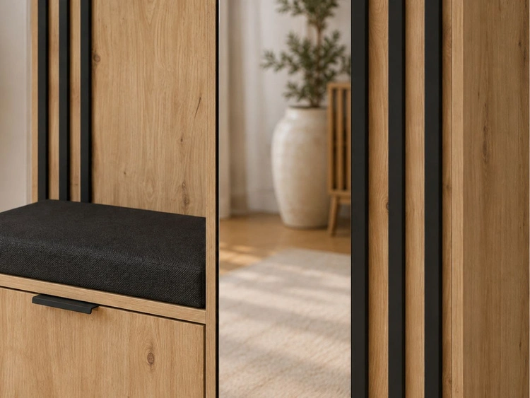 Garderobe mit Spiegel und Kleiderhaken Graphit, Artisan Eiche