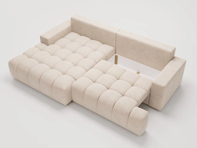Ecksofa L-Form mit Schlaffunktion und Bettkasten Havi Links Hellbeige